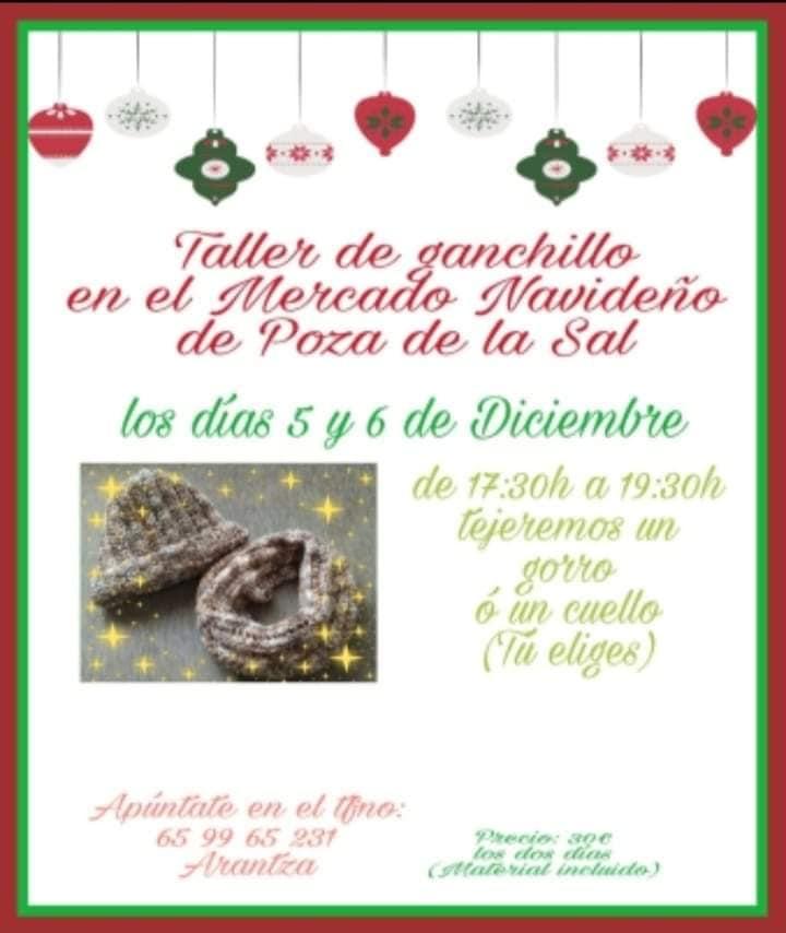 Taller de ganchillo en el mercado navideño de Poza de la Sal